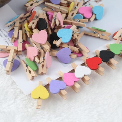 100 Pcs Heart Wood Photo Clips Wooden Craft Clothespins Mini Decorative Clips with 30m Jute Twine Wedding Party Decorations in Saudi Arabia