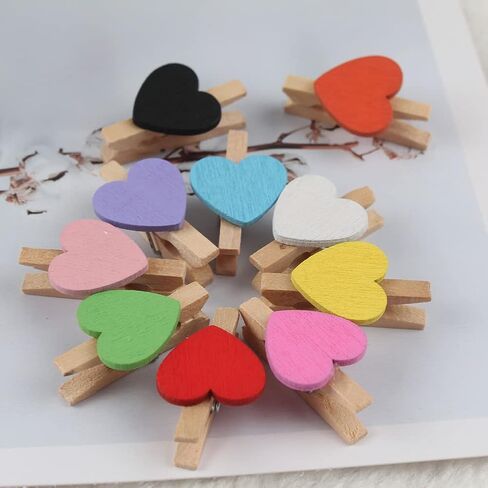 100 Pcs Heart Wood Photo Clips Wooden Craft Clothespins Mini Decorative Clips with 30m Jute Twine Wedding Party Decorations in Saudi Arabia