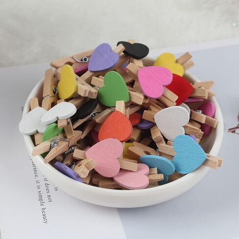100 Pcs Heart Wood Photo Clips Wooden Craft Clothespins Mini Decorative Clips with 30m Jute Twine Wedding Party Decorations in Saudi Arabia