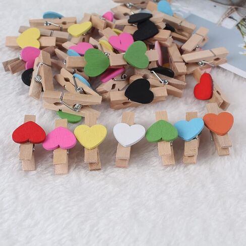 100 Pcs Heart Wood Photo Clips Wooden Craft Clothespins Mini Decorative Clips with 30m Jute Twine Wedding Party Decorations in Saudi Arabia