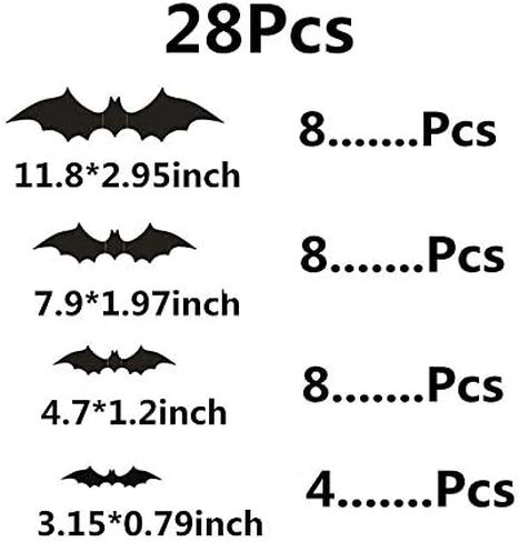 لوازم حفلات الهالوين ديكورات الخفافيش - خفافيش ديكور ثلاثية الأبعاد مخيفة ملصقات جدارية لتزيين نافذة الهالوين لتزيين المكاتب المنزلية 28 قطعة in Kuwait