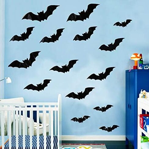 لوازم حفلات الهالوين ديكورات الخفافيش - خفافيش ديكور ثلاثية الأبعاد مخيفة ملصقات جدارية لتزيين نافذة الهالوين لتزيين المكاتب المنزلية 28 قطعة in Kuwait