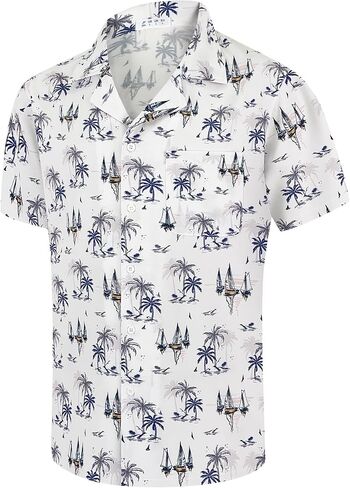 Men's Hawaiian Shirt Short Sleeves Floral Printed Shirts Casual Button Summer Beach Aloha Dress for Men in Saudi Arabia