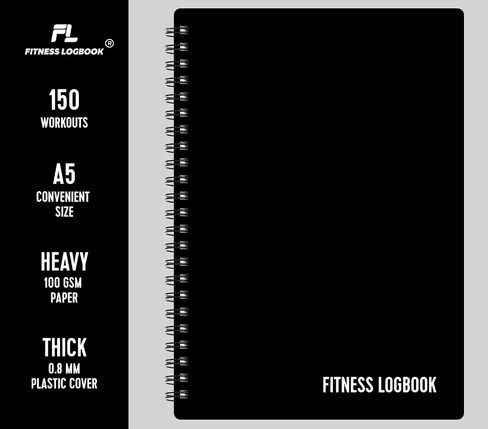 Fitness Logbook for Women & Men - A5 Undated Workout Journal, Planner Log Book to Track Weight Loss, Muscle Gain, Gym Exercise, Bodybuilding Progress - Thick Paper, Poly Cover, Sturdy Binding in Kuwait