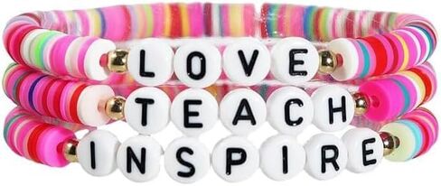 tenghong2021 Unique Handmade Teacher Appreciation Bracelets Adjustable Stackable Colorful Solf Clay Love Teach Inspire Letter Beaded Bracelets Sweet Teacher Gifts for Women Girls in Saudi Arabia