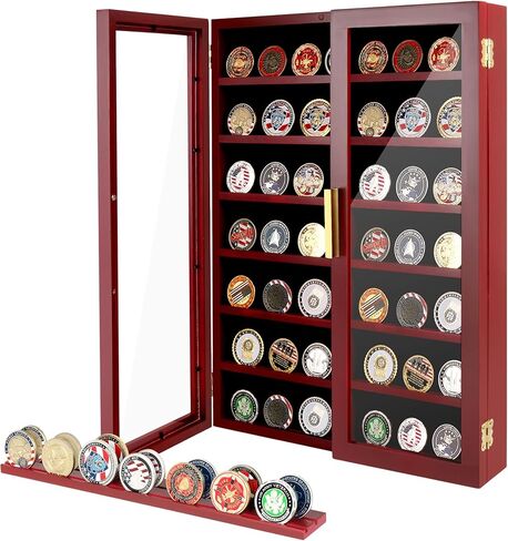 حامل حافظة عملات معدنية مقاس 14 × 19، حامل عملات معدنية عسكرية من 7 طبقات مع أرفف أخاديد قابلة للإزالة، حافظة عرض ميداليات عسكرية، صندوق ظلال للبوكر، الرقائق، المقتنيات، الدبوس in Kuwait