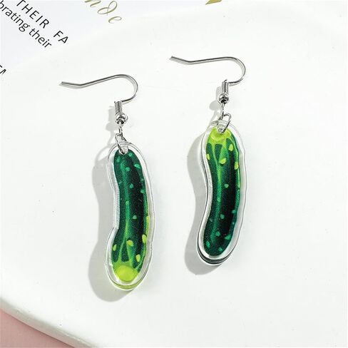 Funny Pickle Cucumber Acrylic Earrings for Women Teen Girls Unique Cute Green Resin Pickled Vegetable Food Can Geometric Lightweight Dangle Drop Earrings for Birthday Christmas Party Trendy Jewelry Gifts in Saudi Arabia