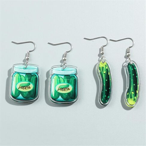 Funny Pickle Cucumber Acrylic Earrings for Women Teen Girls Unique Cute Green Resin Pickled Vegetable Food Can Geometric Lightweight Dangle Drop Earrings for Birthday Christmas Party Trendy Jewelry Gifts in Saudi Arabia