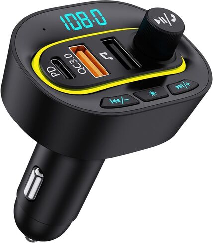 FM Transmitter Bluetooth 5.1,Car USB Charger【 PD + QC3.0】， Radio Bluetooth Transmitter for Car Hands Free Call Hi-Fi Music,Bluetooth Adapter for Car Support TF Card & USB Disk 7 Colors LED Backlit in Saudi Arabia