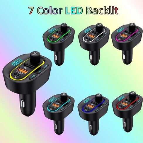 FM Transmitter Bluetooth 5.1,Car USB Charger【 PD + QC3.0】， Radio Bluetooth Transmitter for Car Hands Free Call Hi-Fi Music,Bluetooth Adapter for Car Support TF Card & USB Disk 7 Colors LED Backlit in Saudi Arabia