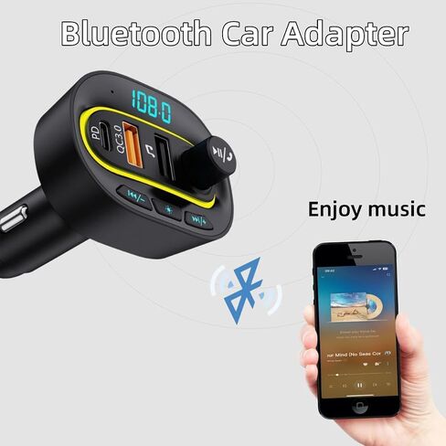 FM Transmitter Bluetooth 5.1,Car USB Charger【 PD + QC3.0】， Radio Bluetooth Transmitter for Car Hands Free Call Hi-Fi Music,Bluetooth Adapter for Car Support TF Card & USB Disk 7 Colors LED Backlit in Saudi Arabia