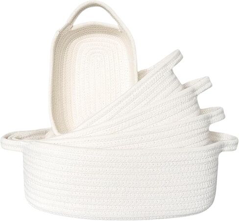 5-Piece Rectangle Storage Basket Set- Natural Cotton Rope Woven Baskets for Organizing! Small Basket for Montessori, Baby Nursery, Dog Toy Baskets, Cat Toy Box, Bathroom Organization Bin- Lake Blue in Kuwait