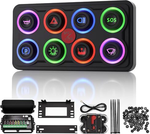 MaySpare Switch Panel Upgraded Multicolored Toggle Momentary Pulse Switch Panel,Electronic Relay System for Yachts Trucks Off-Road Vehicles RVs SUVs UTVs ATVs- IP68 Waterproof (8 Gang Switch Panel) in Kuwait
