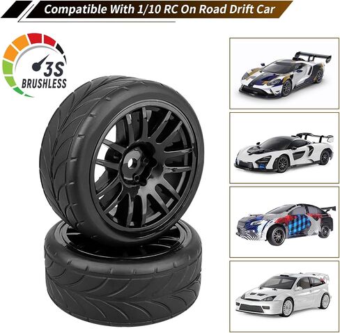 12mm Hex Wheels Tires Set 1/10 RC On Road Compatible with for Tamiya TT02 TT01 Traxxas 4tec 2.0 3.0(Non-Glued) in Saudi Arabia