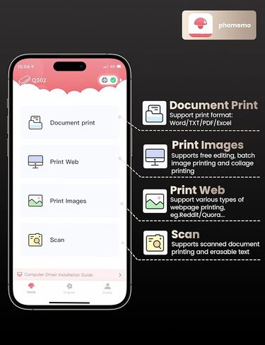 طابعات Phomemo Q302 المحمولة اللاسلكية للسفر، طابعة حرارية بلوتوث 300 نقطة في البوصة مطورة تدعم الحروف الأمريكية، طابعة بدون حبر متوافقة مع الهاتف والكمبيوتر الشخصي، طابعات WiFi للاستخدام المنزلي والأعمال in Kuwait