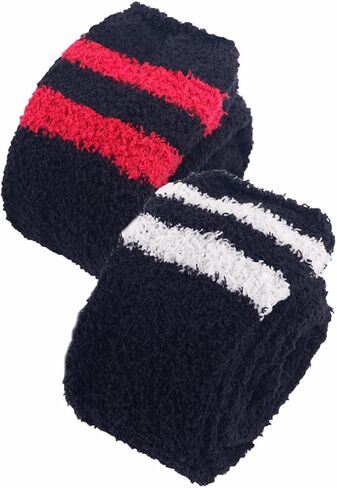 CutiePlusU Striped Coral Fleece Socks Winter Warm Over Knee High Socks Soft Fuzzy Thigh High Socks 2 pairs Pack in Kuwait