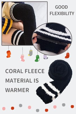 CutiePlusU Striped Coral Fleece Socks Winter Warm Over Knee High Socks Soft Fuzzy Thigh High Socks 2 pairs Pack in Kuwait