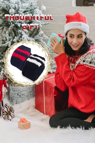 CutiePlusU Striped Coral Fleece Socks Winter Warm Over Knee High Socks Soft Fuzzy Thigh High Socks 2 pairs Pack in Kuwait
