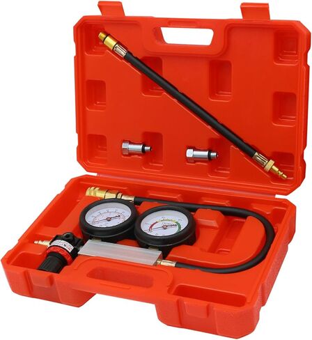 مجموعة اختبار تسرب الأسطوانة، اختبار ضغط محرك البنزين، مقاييس ضغط مزدوجة، كاشف تسرب ضغط المحرك لمحرك البنزين مع شمعات إشعال 10 12 14 مم (أحمر) in Kuwait