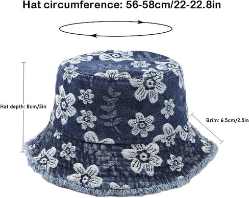 Cotton Denim Bucket Hat Vintage Sun Protection Sun Hat Small Pocket Embroidery Fisherman Cap for Men Women Teens Outdoor in Saudi Arabia