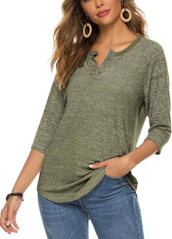 HOCOSIT Women's Raglan Round Neck Summer Tops Ladies Basic Button Henley Shirt Boyfriend Style Blouse Grey Medium in Saudi Arabia