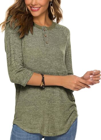 HOCOSIT Women's Raglan Round Neck Summer Tops Ladies Basic Button Henley Shirt Boyfriend Style Blouse Grey Medium in Saudi Arabia