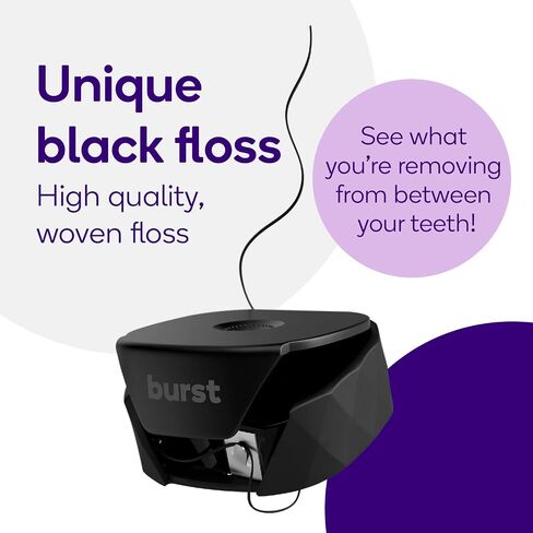 BURST Refillable Dental Floss Dispenser Set - Mint Eucalyptus Aroma - Expanding Floss - Stain-Absorbing, Woven Tooth Floss - Levender Case + 32 Yards Charcoal Floss in Saudi Arabia