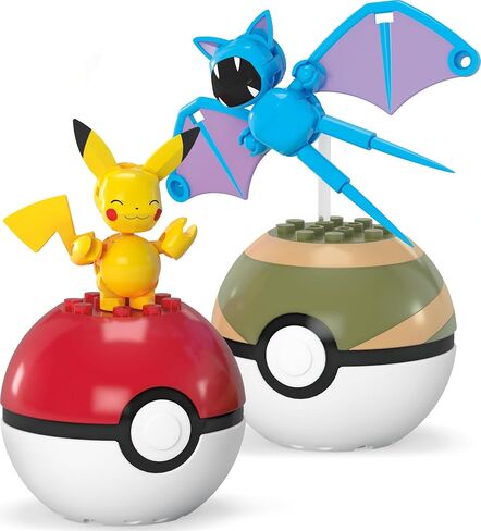 MEGA Pokémon Building Toys Set Pikachu & Zubat with 40 Pieces, 2 Poseable Characters and Poké Ball, 2 Inches Tall, for Kids in Saudi Arabia