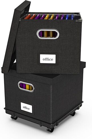 صندوق ملفات Oterri، صندوق ملفات مطور، صناديق ملفات سهلة الانزلاق لتعليق الملفات بغطاء، خزانة ملفات متدحرجة من الكتان، منظم ملفات محمول لحجم الحروف، صندوق منظم مستندات قابل للطي مع 4 in Kuwait