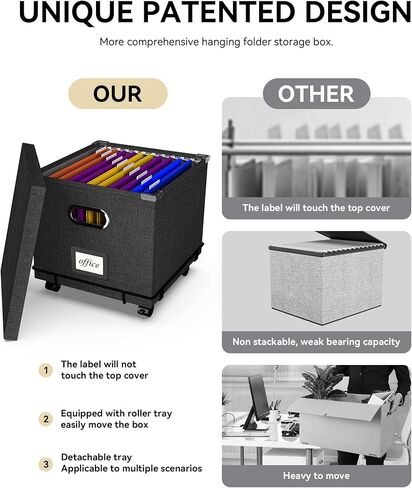 صندوق ملفات Oterri، صندوق ملفات مطور، صناديق ملفات سهلة الانزلاق لتعليق الملفات بغطاء، خزانة ملفات متدحرجة من الكتان، منظم ملفات محمول لحجم الحروف، صندوق منظم مستندات قابل للطي مع 4 in Kuwait