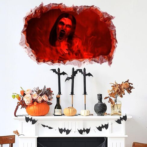 Scary 3D Halloween Witch Wall Decals Ghost Wall Window Stickers for Bedroom, Spooky Long Hair Ghost Wall Window Clings for Bar Pub Decorations Removable Murals for Living Room in Saudi Arabia
