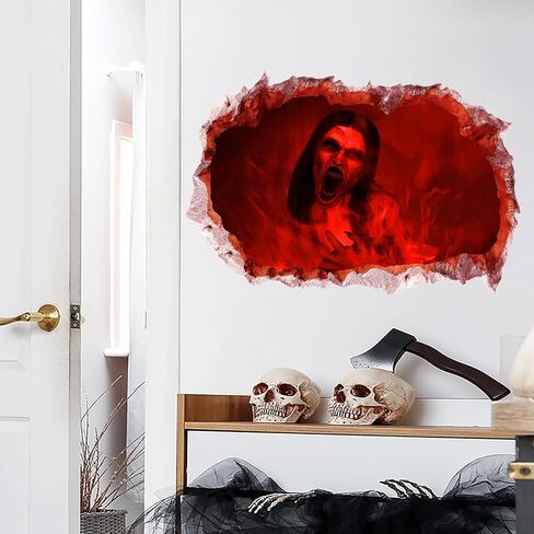 Scary 3D Halloween Witch Wall Decals Ghost Wall Window Stickers for Bedroom, Spooky Long Hair Ghost Wall Window Clings for Bar Pub Decorations Removable Murals for Living Room in Saudi Arabia