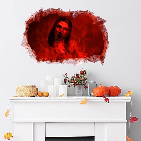 Scary 3D Halloween Witch Wall Decals Ghost Wall Window Stickers for Bedroom, Spooky Long Hair Ghost Wall Window Clings for Bar Pub Decorations Removable Murals for Living Room in Saudi Arabia