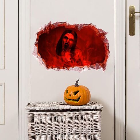 Scary 3D Halloween Witch Wall Decals Ghost Wall Window Stickers for Bedroom, Spooky Long Hair Ghost Wall Window Clings for Bar Pub Decorations Removable Murals for Living Room in Saudi Arabia