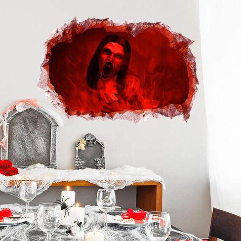Scary 3D Halloween Witch Wall Decals Ghost Wall Window Stickers for Bedroom, Spooky Long Hair Ghost Wall Window Clings for Bar Pub Decorations Removable Murals for Living Room in Saudi Arabia