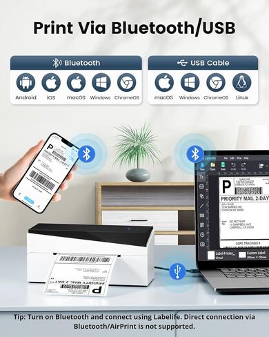 طابعة ملصقات حرارية بلوتوث، طابعة ملصقات شحن 249BT، طابعة ملصقات 4x6 لحزم شحن الأعمال الصغيرة تدعم Android وiOS وWindows، تستخدم على نطاق واسع لأمازون وEbay وUPS in Kuwait