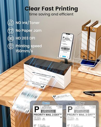 طابعة ملصقات حرارية بلوتوث، طابعة ملصقات شحن 249BT، طابعة ملصقات 4x6 لحزم شحن الأعمال الصغيرة تدعم Android وiOS وWindows، تستخدم على نطاق واسع لأمازون وEbay وUPS in Kuwait