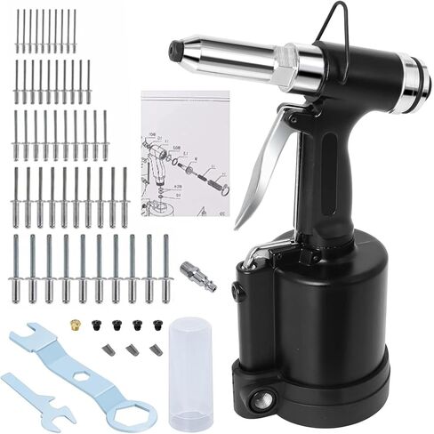 Pneumatic Rivet Gun Air Pop Riveter Gun Tool Kit 1/4" 3/16" 5/32" 1/8" and 3/32" Capacity Nosepieces with 50PCS Rivets Upgrade Pop Pneumatic Riveting Gun Set Heavy Duty Air Rivet Gun in Kuwait