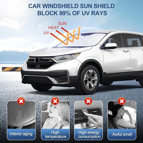 KMF Car Windshield Sun Shade مخصص مناسب لسيارة Toyota Camry 2018-2023، [ترقية 2024] مظلة عاكسة للنافذة الأمامية السميكة مع أكياس تخزين، واقي من الشمس قابل للطي يحجب الحماية الداخلية من الحرارة والشمس in Kuwait