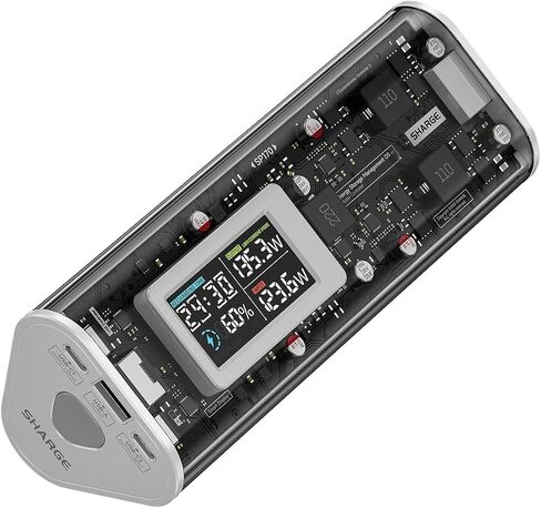 SHARGEEK 170 Power Bank, 170W Output 24,000mAh Portable Charger with IPS Smart Screen Display, IP66 Waterproof with 3 Port Compatible with iPhone 15/14/13 Series, Samsung, MacBook, and More in Saudi Arabia