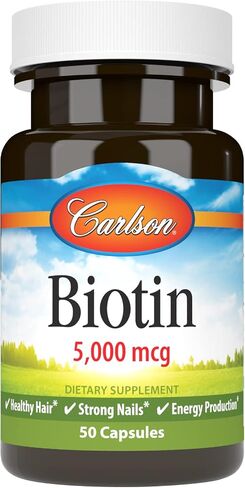 Carlson - Biotin, 5000 mcg, Healthy Hair, Strong Nails & Energy Production, 50 Capsules in Saudi Arabia