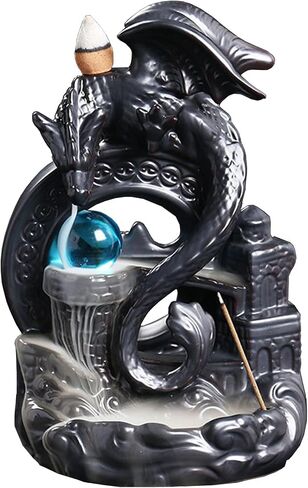 YYW Ceramic Backflow Incense Holder, Waterfall Incense Burner with 20 Backflow Incense Cones + 30 Incense Stick, Dragon Backflow Incense Burner for Aromatherapy Ornament Home Decor (Black) in Kuwait