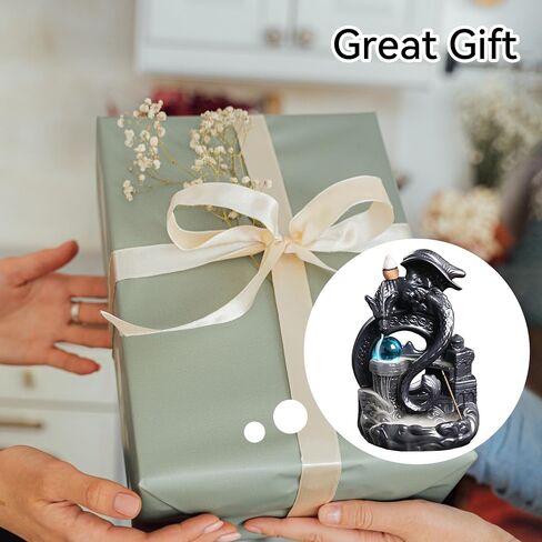YYW Ceramic Backflow Incense Holder, Waterfall Incense Burner with 20 Backflow Incense Cones + 30 Incense Stick, Dragon Backflow Incense Burner for Aromatherapy Ornament Home Decor (Black) in Kuwait