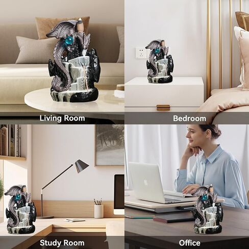 YYW Ceramic Backflow Incense Holder, Waterfall Incense Burner with 20 Backflow Incense Cones + 30 Incense Stick, Dragon Backflow Incense Burner for Aromatherapy Ornament Home Decor (Black) in Kuwait