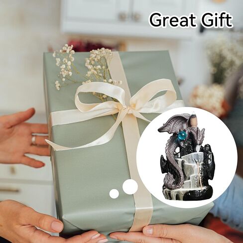 YYW Ceramic Backflow Incense Holder, Waterfall Incense Burner with 20 Backflow Incense Cones + 30 Incense Stick, Dragon Backflow Incense Burner for Aromatherapy Ornament Home Decor (Black) in Kuwait