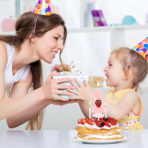 شمعة وردية رقم 1، شمعة على شكل كعكة الفراولة، شمعة التوت رقم واحد لحفلة عيد الميلاد الأولى، لوازم ديكور لزينة الذكرى السنوية الأولى لعيد الميلاد، دعائم الصور in Saudi Arabia