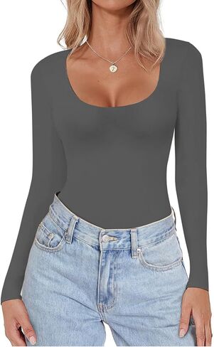 Ekouaer Women Long Sleeve Shirt Scoop Neck Tops Slim Fit Basic Top Thermal Undershirts Base Layer Tee in Saudi Arabia