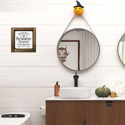 Funny Halloween Decorations, Gothic Wood Sign for Bathroom Decor, Nightmare before Christmas Prints with Wood Frame for Table Wall Decor, Halloween Tiered Tray Decor, Halloween Party Decor Supplies, 7x7 inch in Saudi Arabia