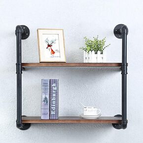Industrial Pipe Shelving Wall Mounted,48in Rustic Metal Floating Shelves,Steampunk Real Wood Book Shelves,Wall Shelf Unit Bookshelf Hanging Wall Shelves,Farmhouse Kitchen Bar Shelving(3 Tier)