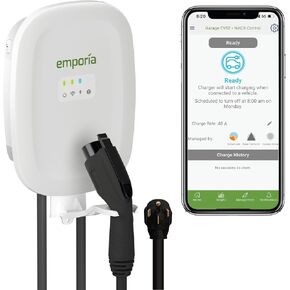 EMPORIA EV Charger Level 2 with CCS/J1772, 48 amp Indoor/Outdoor Electric Car Charger, NEMA 14-50 EV Charger Plug or Hardwired, UL/Energy Star WiFi Enabled EVSE Level 2 Charger, 24ft Cable - 240v